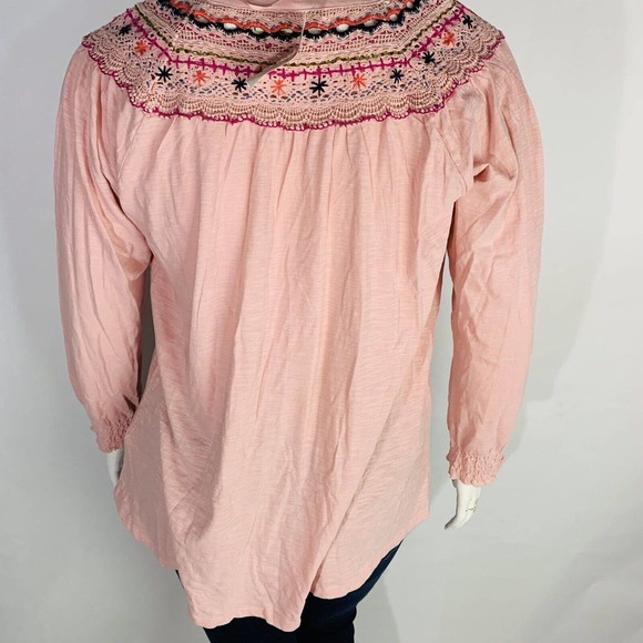 New Style & Co Plus Size 1X Cotton Lace-Trim Peasant Top Hibiscus Pink NWT - Picture 8 of 8